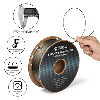 Black, Bronze Carbon Fiber PETG Filament, 1.75mm, Accuracy +/-0.04mm 1KG (2.2lbs)   Filament   3DPrintiverse.com
