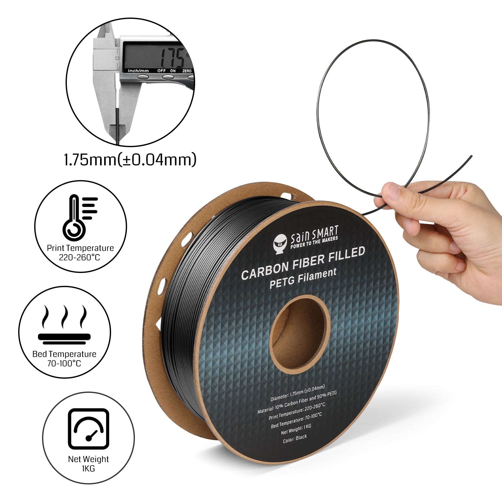 Black, Bronze Carbon Fiber PETG Filament, 1.75mm, Accuracy +/-0.04mm 1KG (2.2lbs)   Filament   3DPrintiverse.com