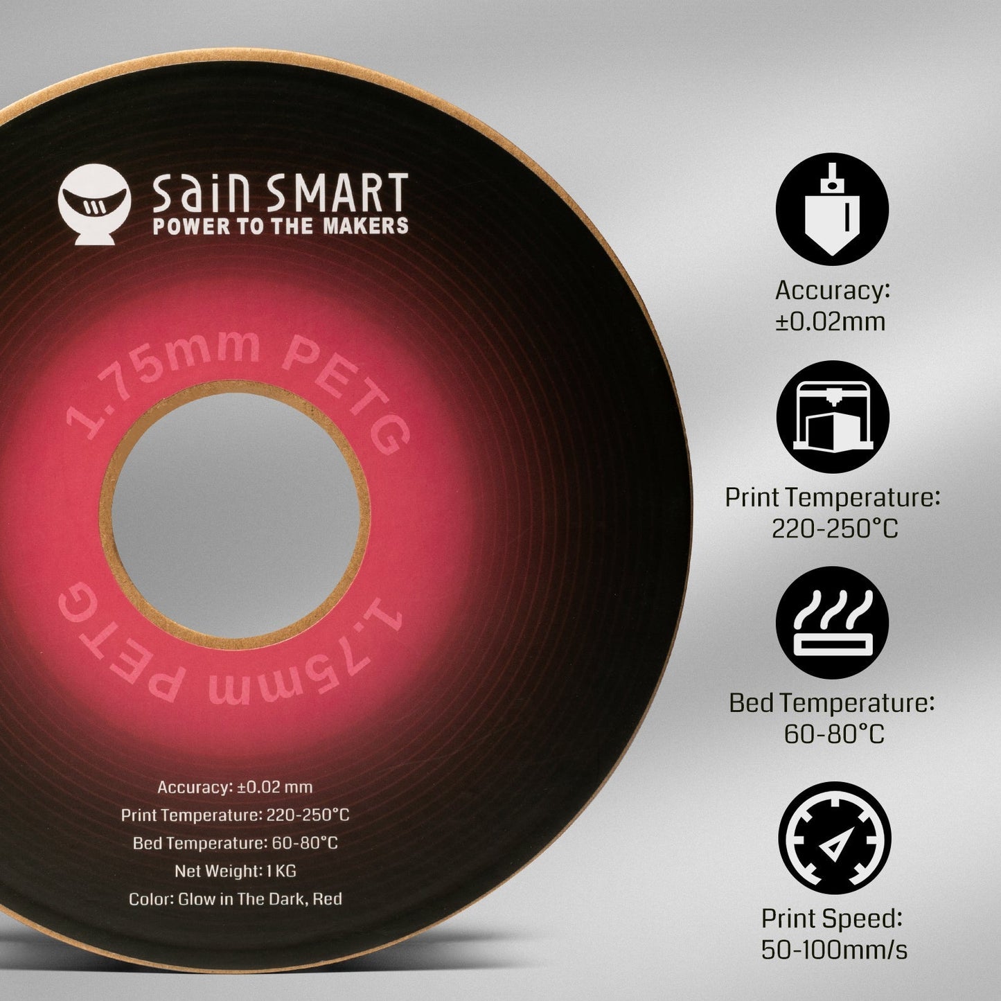 Glow-in-the-dark Red 1.75mm PRO-3 PETG Filament, 1kg   Filament   3DPrintiverse.com