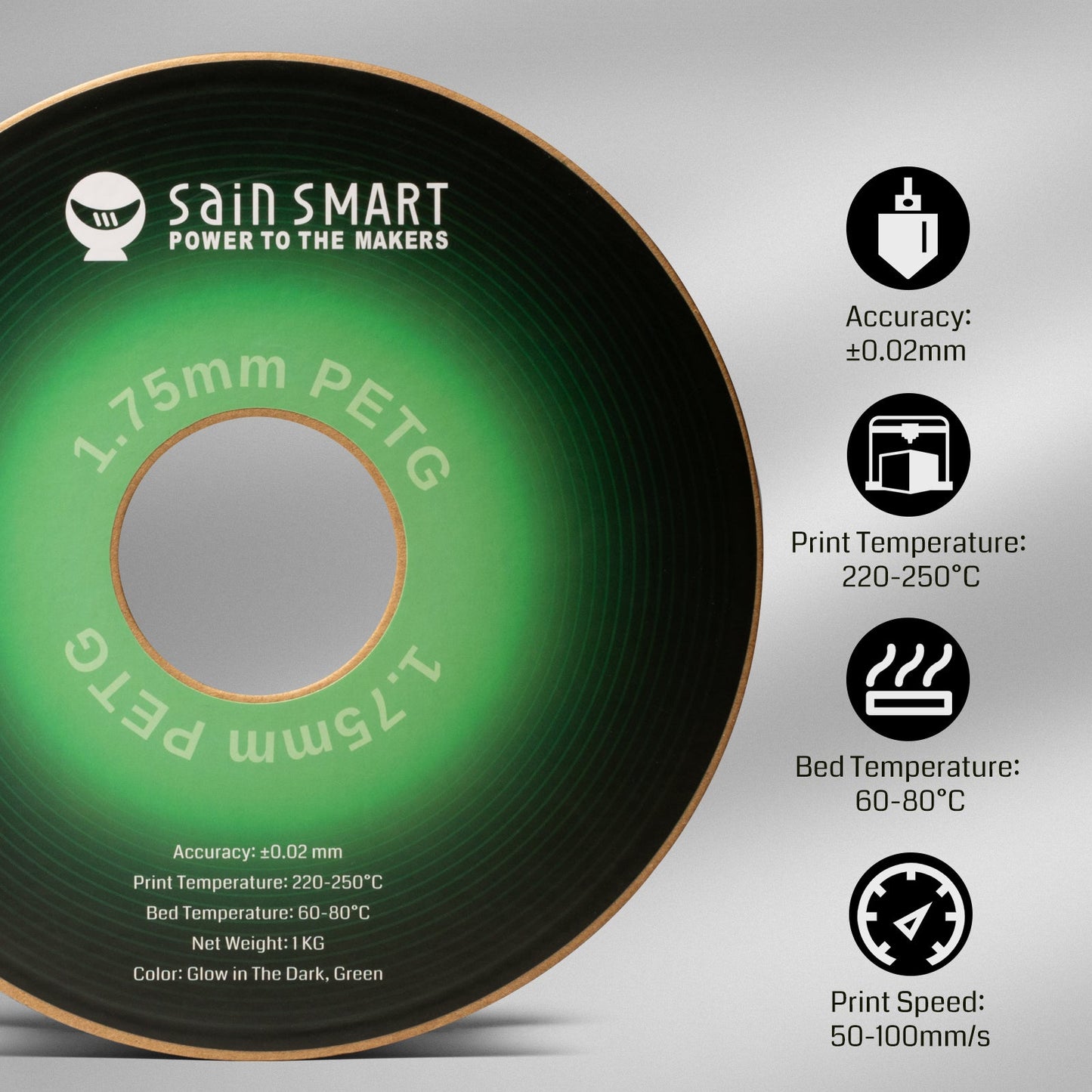 Glow-in-the-dark Green 1.75mm PRO-3 PETG Filament, 1kg   Filament   3DPrintiverse.com