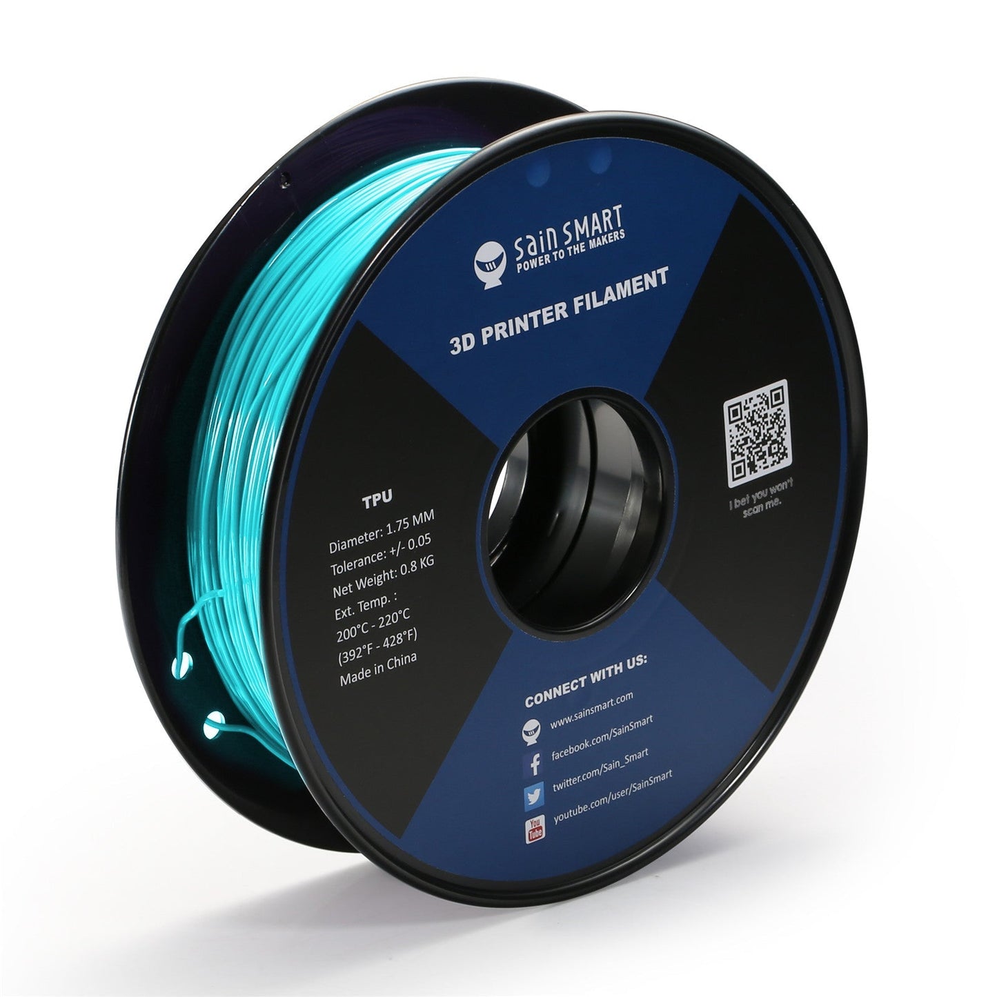 Neon Cyan, Cyberpunk Color TPU Filament 1.75mm 0.8kg/1.76lb   Filament   3DPrintiverse.com