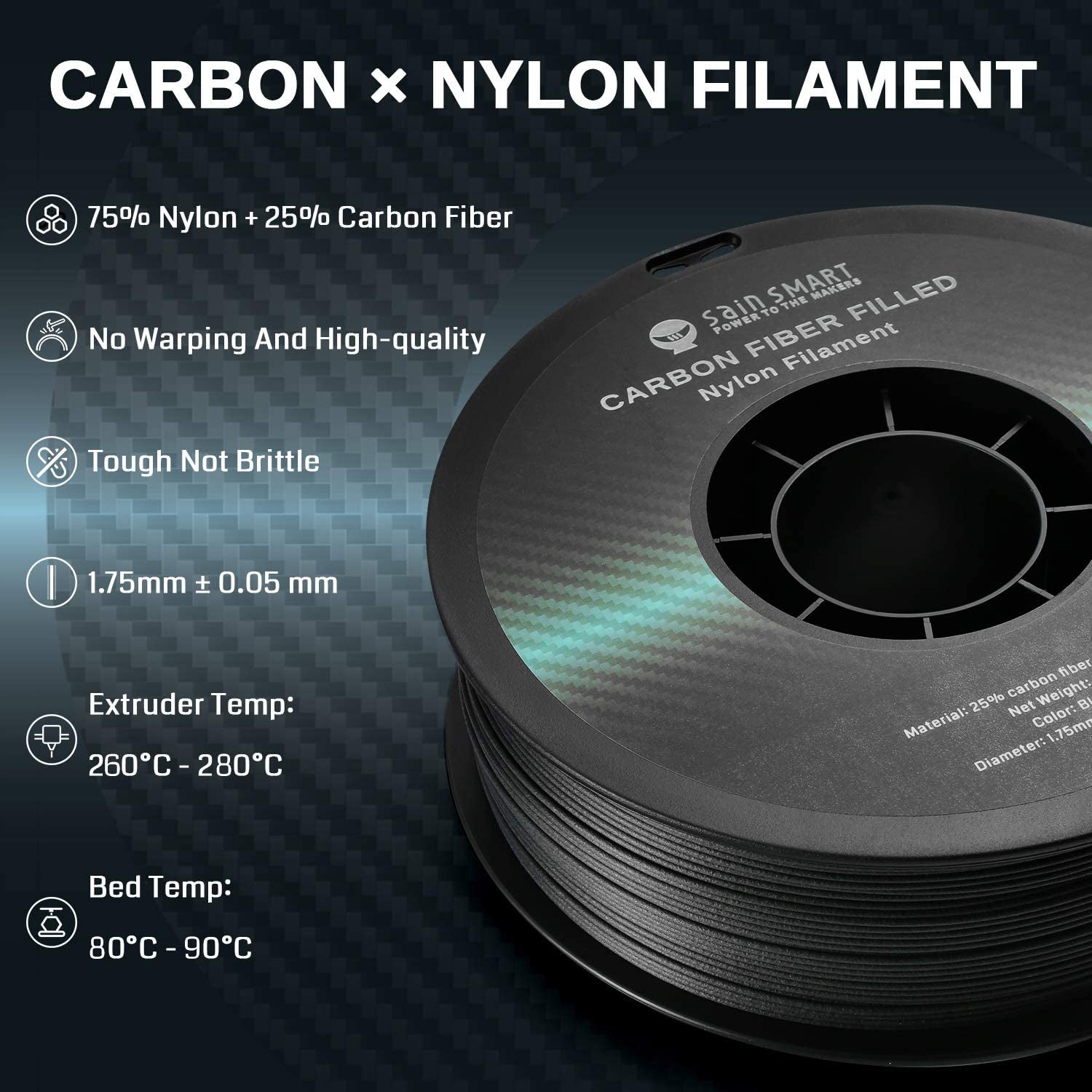 Nylon+ Carbon Fiber Filament 1.75mm 1kg/2.2lb, Black   Filament   3DPrintiverse.com