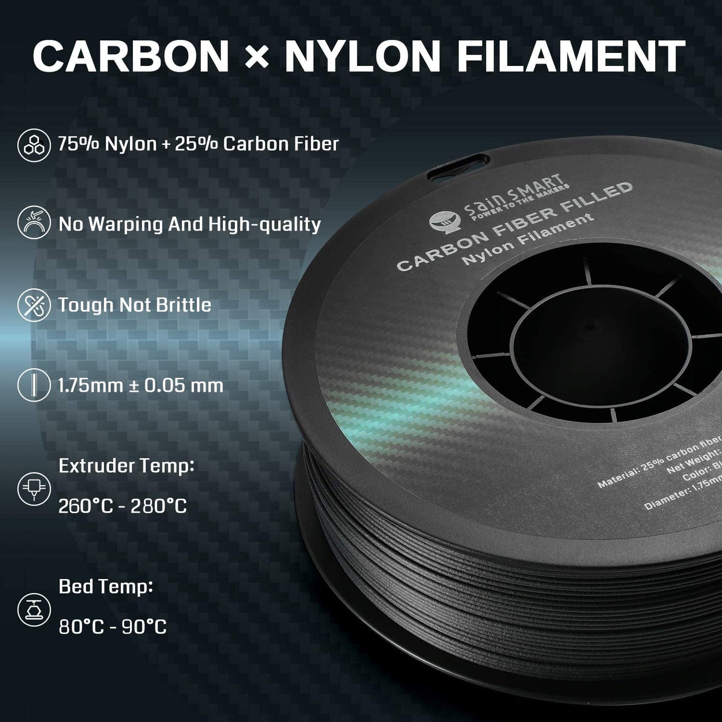[Open Box] Nylon+ Carbon Fiber Filament 1.75mm 1kg/2.2lb, Black   Filament   3DPrintiverse.com