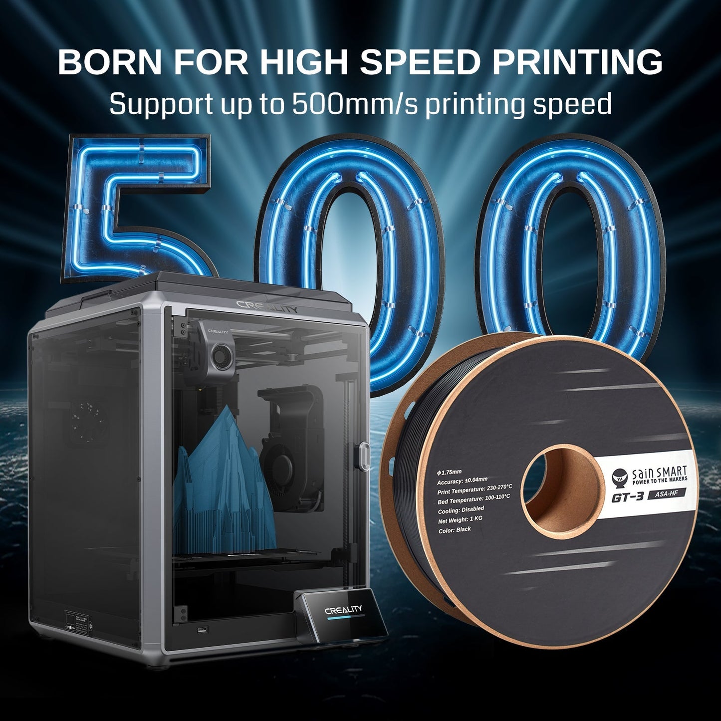 GT-3 High-Speed ASA Filament, 1.75mm Black, UV & Weather Resistant, Fit for Outdoor Functional Parts, 1kg, Accuracy +/- 0.04 mm   Filament   3DPrintiverse.com