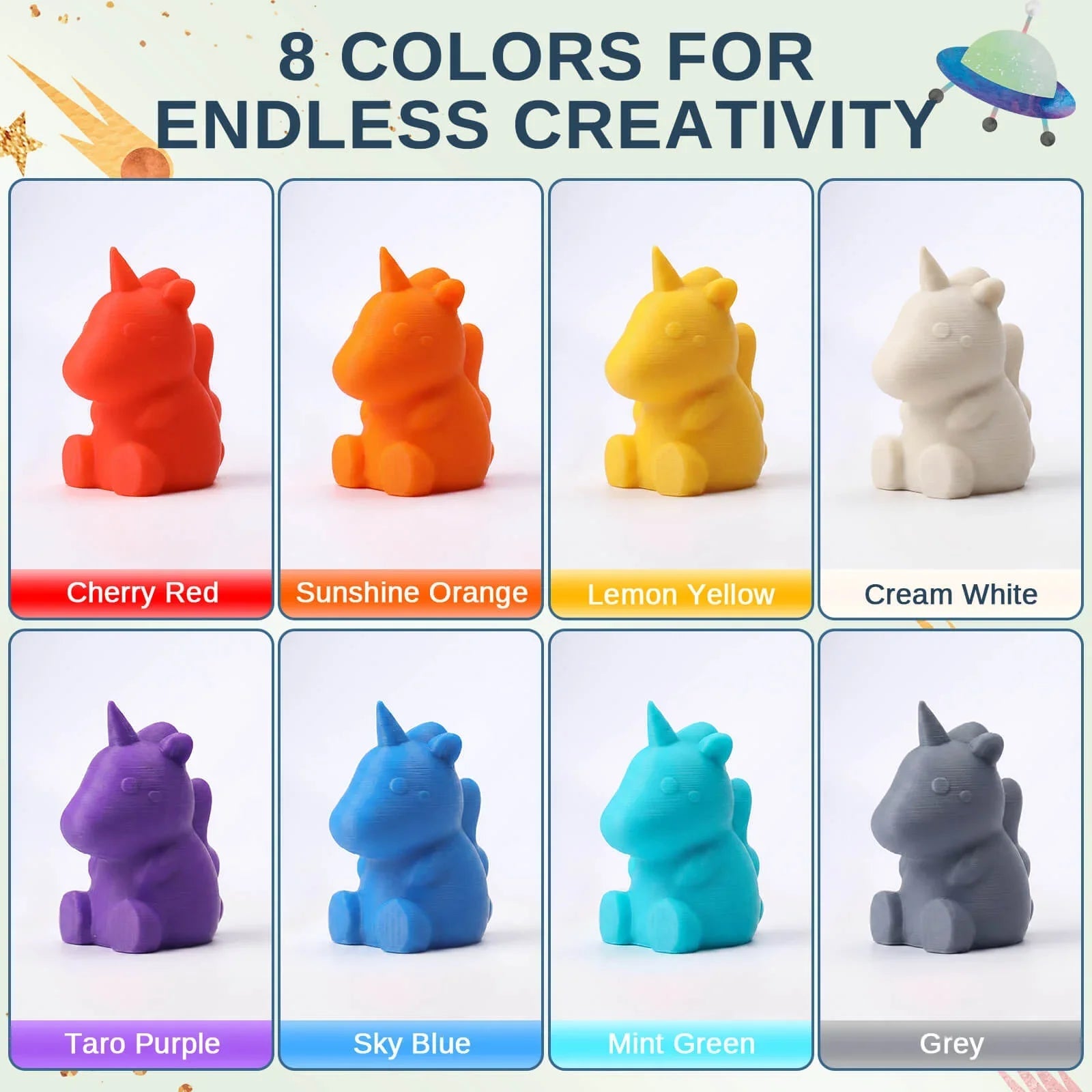 PLA Filament 1.75mm, Planet Explorer 8-Color Mini Spool Bundle, 250g Each, High-Speed PLA, +/-0.02mm Accuracy, Easy-to-Print, Compatible with Most FDM 3D Printers   Filament   3DPrintiverse.com
