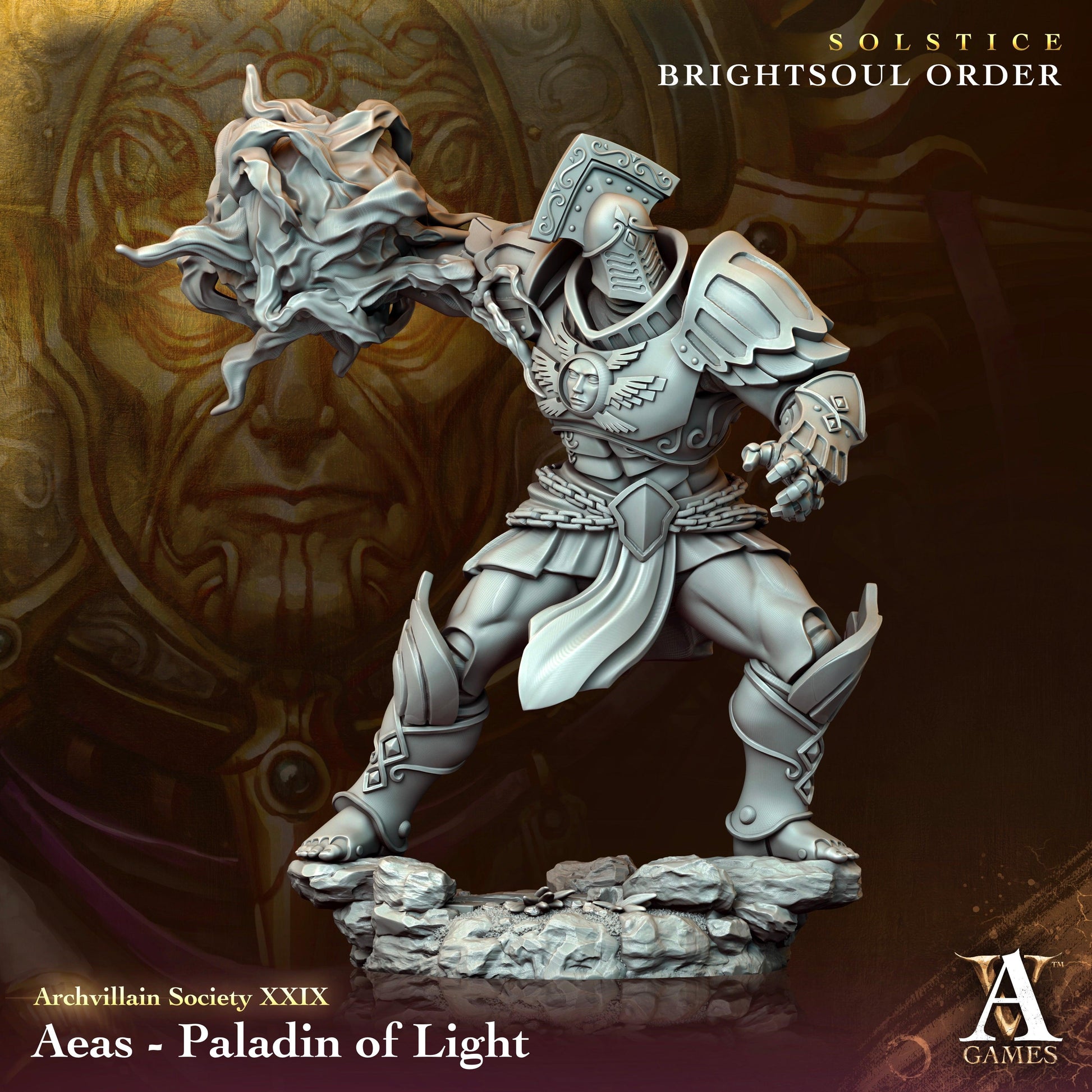 3D Printed Archvillain Games Aeas - Paladin of Light Archvillain Society Vol. XXIX 28 32mm D&D 3D Printing Boss