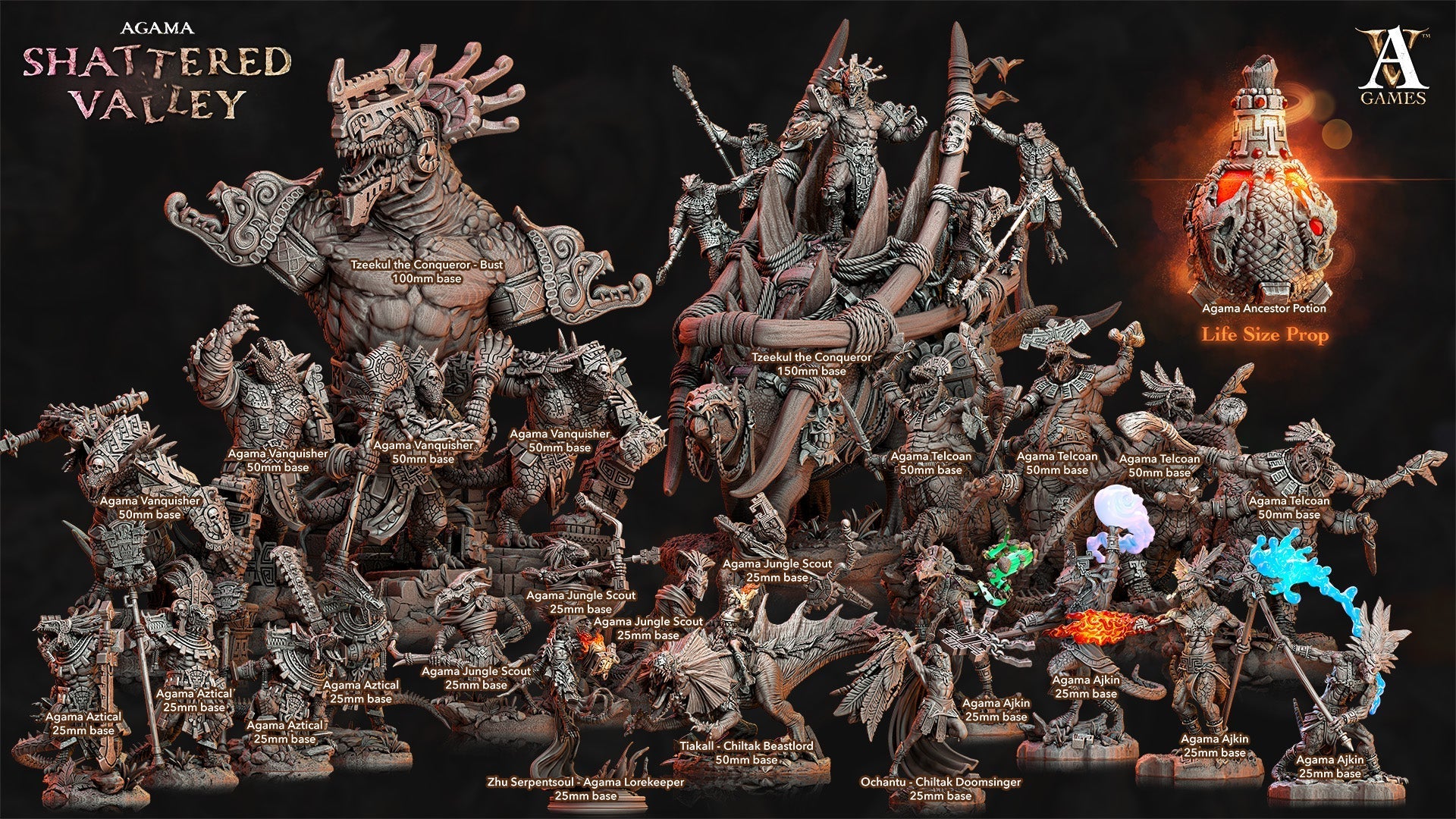 3D Printed Archvillain Games Agama Shattered Valley - Agama Vanquishers 28mm 32mm D&D 3D Printing Boss