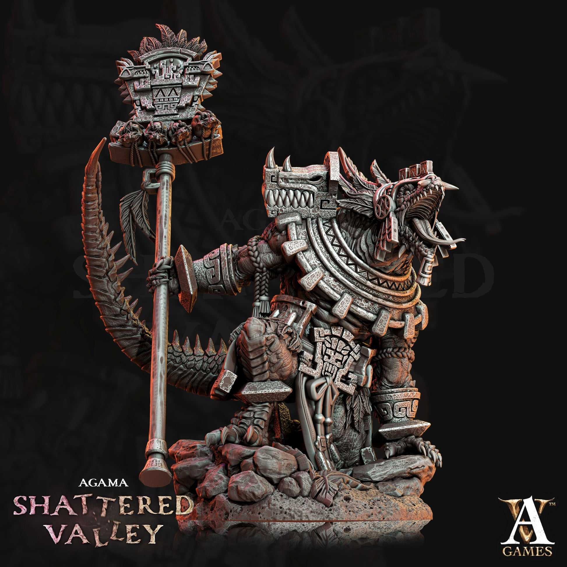 3D Printed Archvillain Games Agama Shattered Valley - Agama Aztical 28mm 32mm D&D 3D Printing Boss
