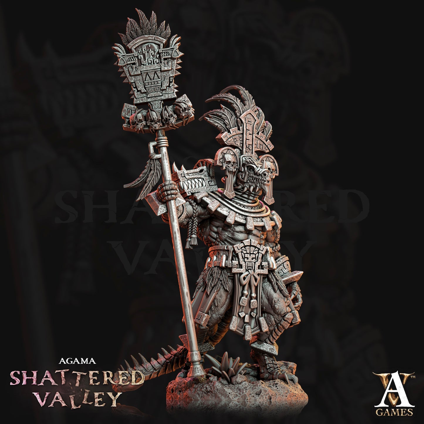 3D Printed Archvillain Games Agama Shattered Valley - Agama Aztical 28mm 32mm D&D 3D Printing Boss