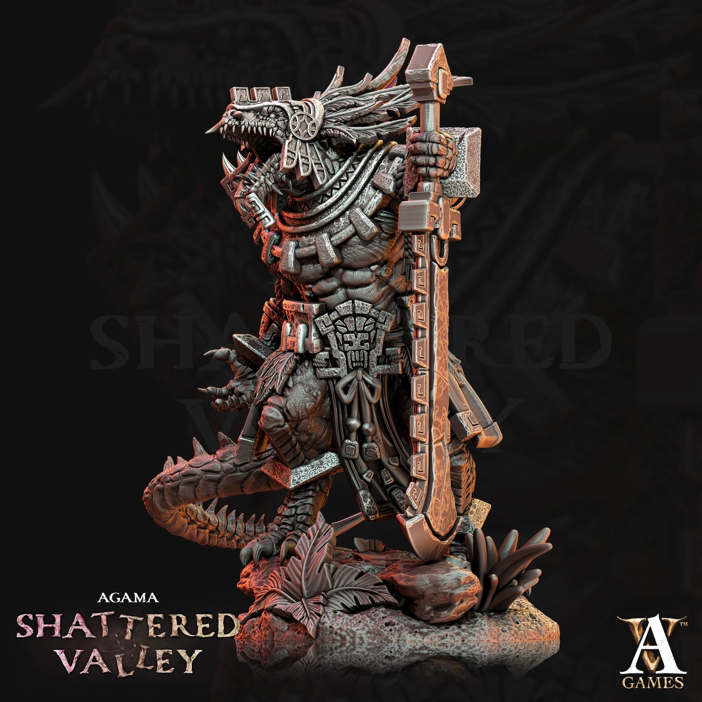 3D Printed Archvillain Games Agama Shattered Valley - Agama Aztical 28mm 32mm D&D 3D Printing Boss