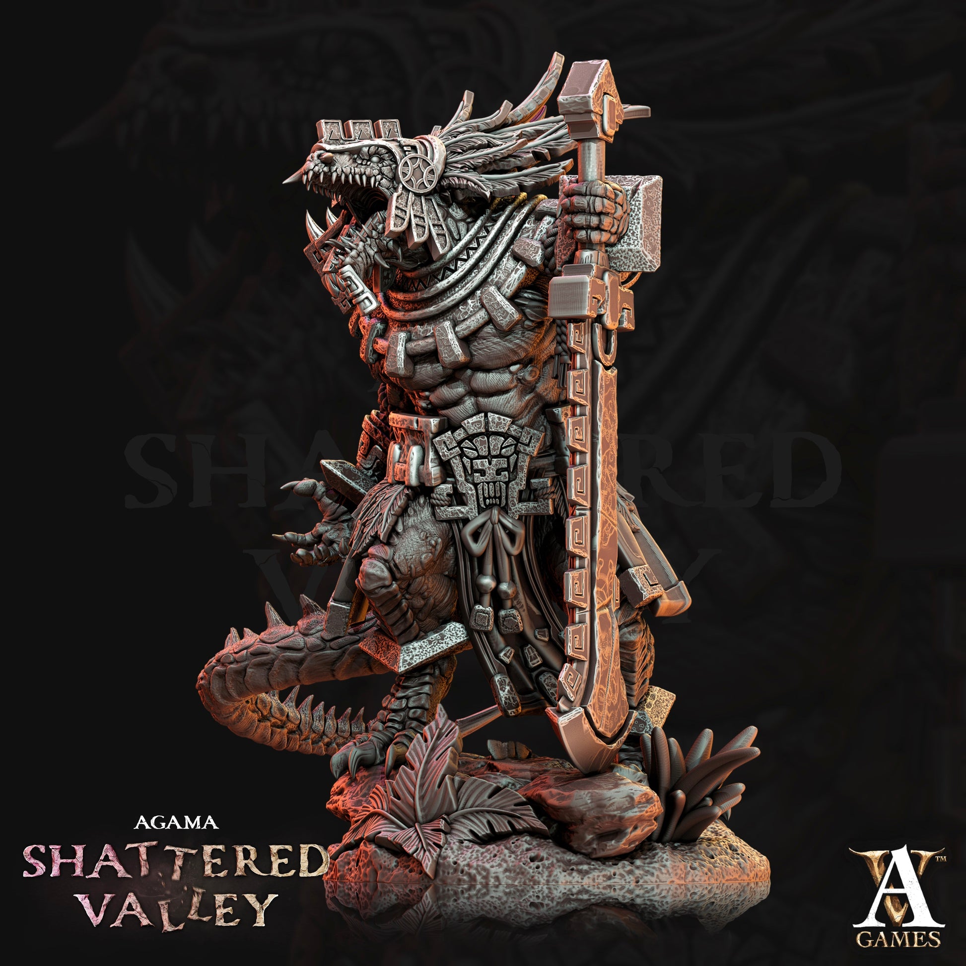 3D Printed Archvillain Games Agama Shattered Valley - Agama Aztical 28mm 32mm D&D 3D Printing Boss