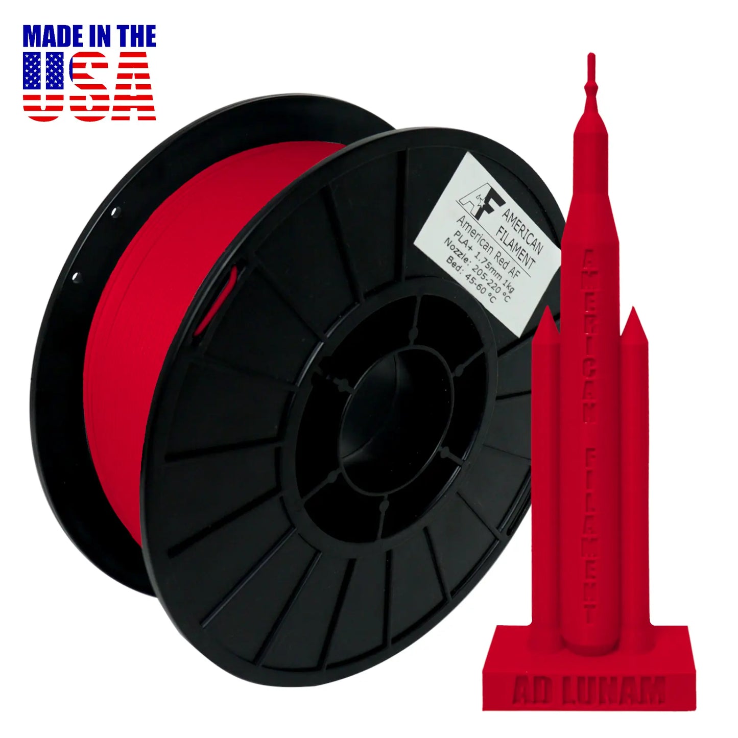American Red AF 1.75mm PLA+ Filament Made in the USA!   PLA+ Filament   3DPrintiverse.com
