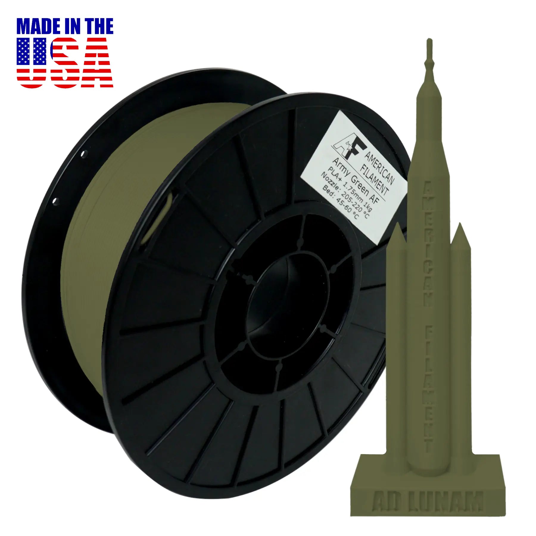 Army Green AF PLA+ 3D Printer Filament,1.75 mm Diameter   PLA+ Filament   3DPrintiverse.com