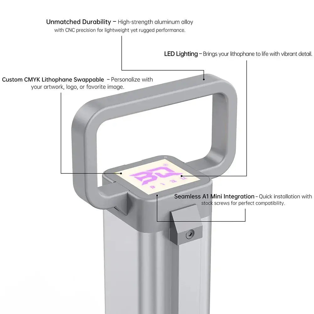 BIQU Panda Hue OTG - CNC Machined DIY Translucent Handle with LED for lifting and hiding wires on A1 Mini   3D Printer Accessories   3DPrintiverse.com