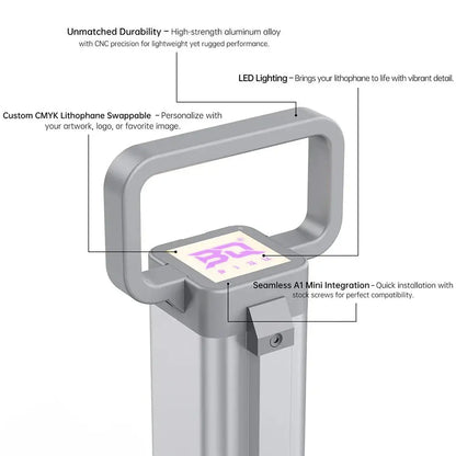 BIQU Panda Hue OTG - CNC Machined DIY Translucent Handle with LED for lifting and hiding wires on A1 Mini   3D Printer Accessories   3DPrintiverse.com