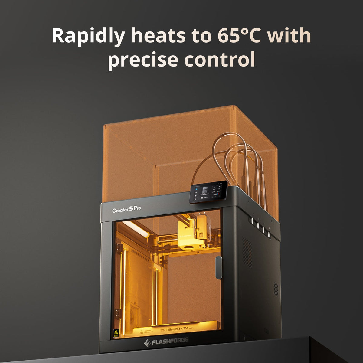 Flashforge Creator 5 Pro heated chamber reaching 65°C