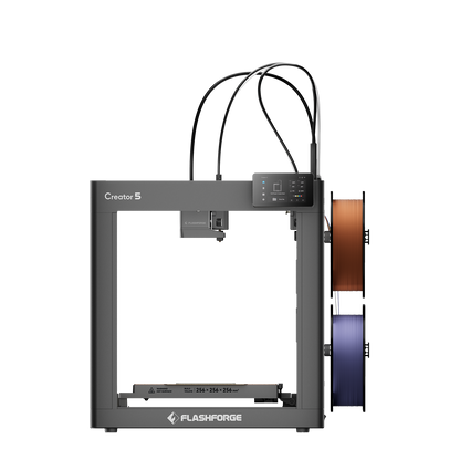 Flashforge Creator 5 3D printer side view with filament spools