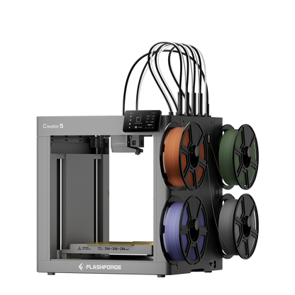 Flashforge Creator 5 4-toolhead multicolor 3D printer with four filament spools loaded