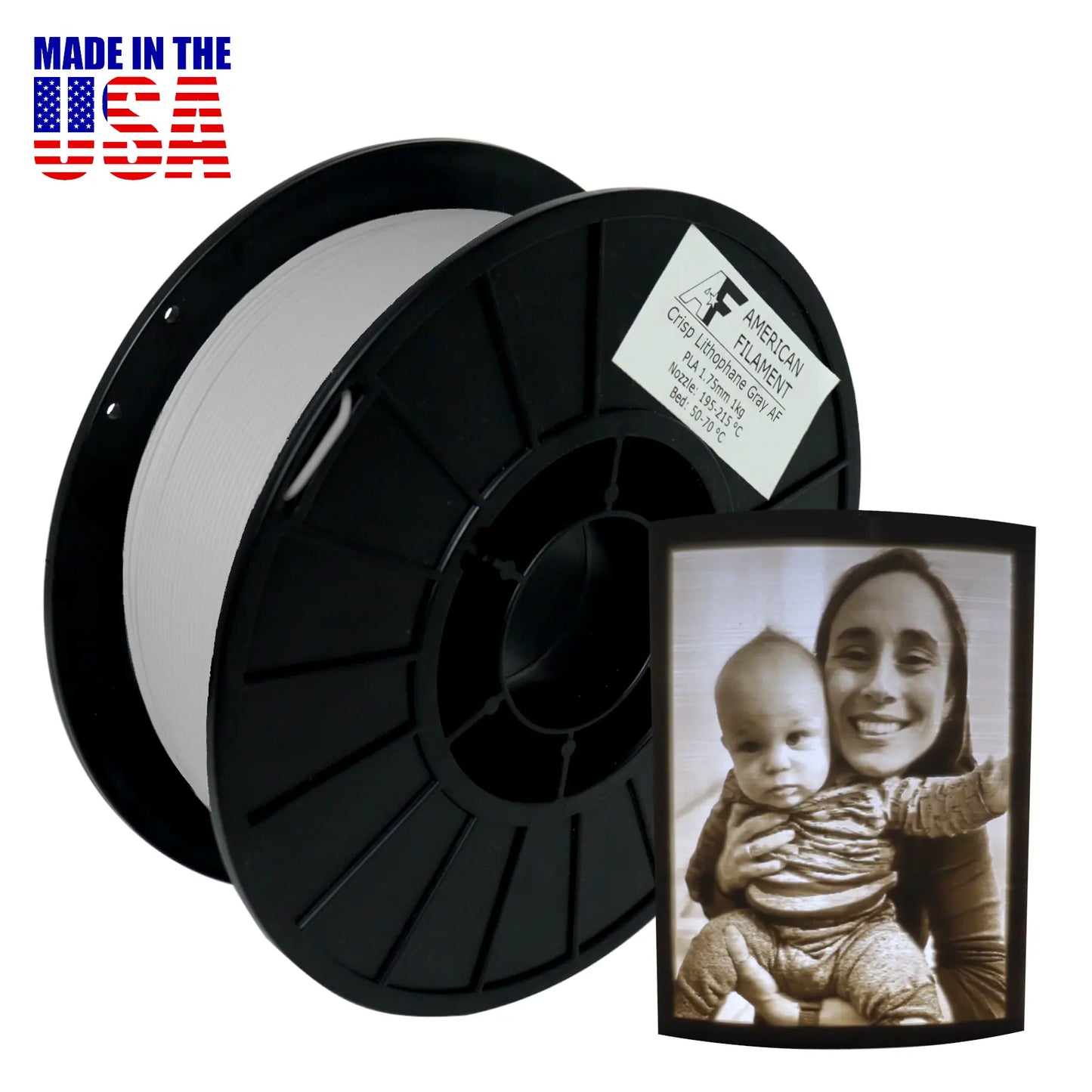 Crisp Lithophane Gray AF 1.75mm PLA Filament - created by Lithophane Maker!   Lithophane PLA   3DPrintiverse.com