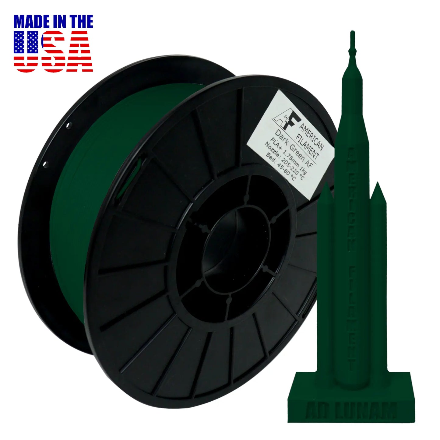 Dark Green AF 1.75mm PLA+ Filament Made in the USA!   PLA+ Filament   3DPrintiverse.com