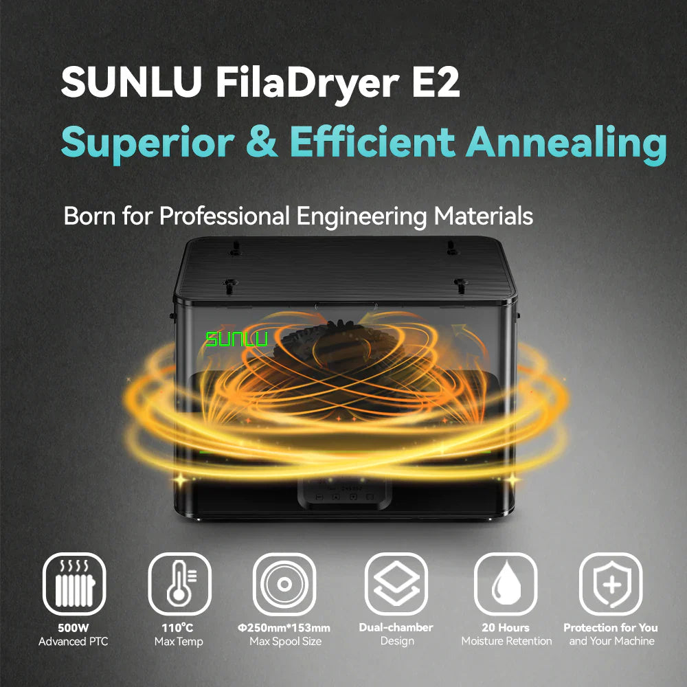 SUNLU FilaDryer E2, Professional Drying and Annealing, Up to 110℃/230°F, Born for Engineering 3D Printing Filaments   Filament   3DPrintiverse.com