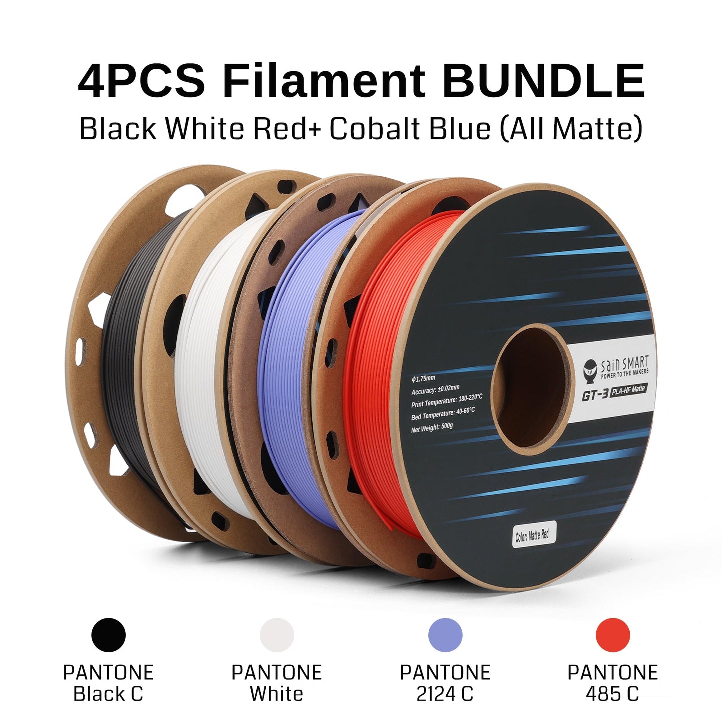 GT-3 High Speed Four-Color Bundle Matte PLA Filament, 1.75mm 500g X 4 Spools, 4.4lbs (2kg) Blue, Green, Violet, Indigo   Filament   3DPrintiverse.com