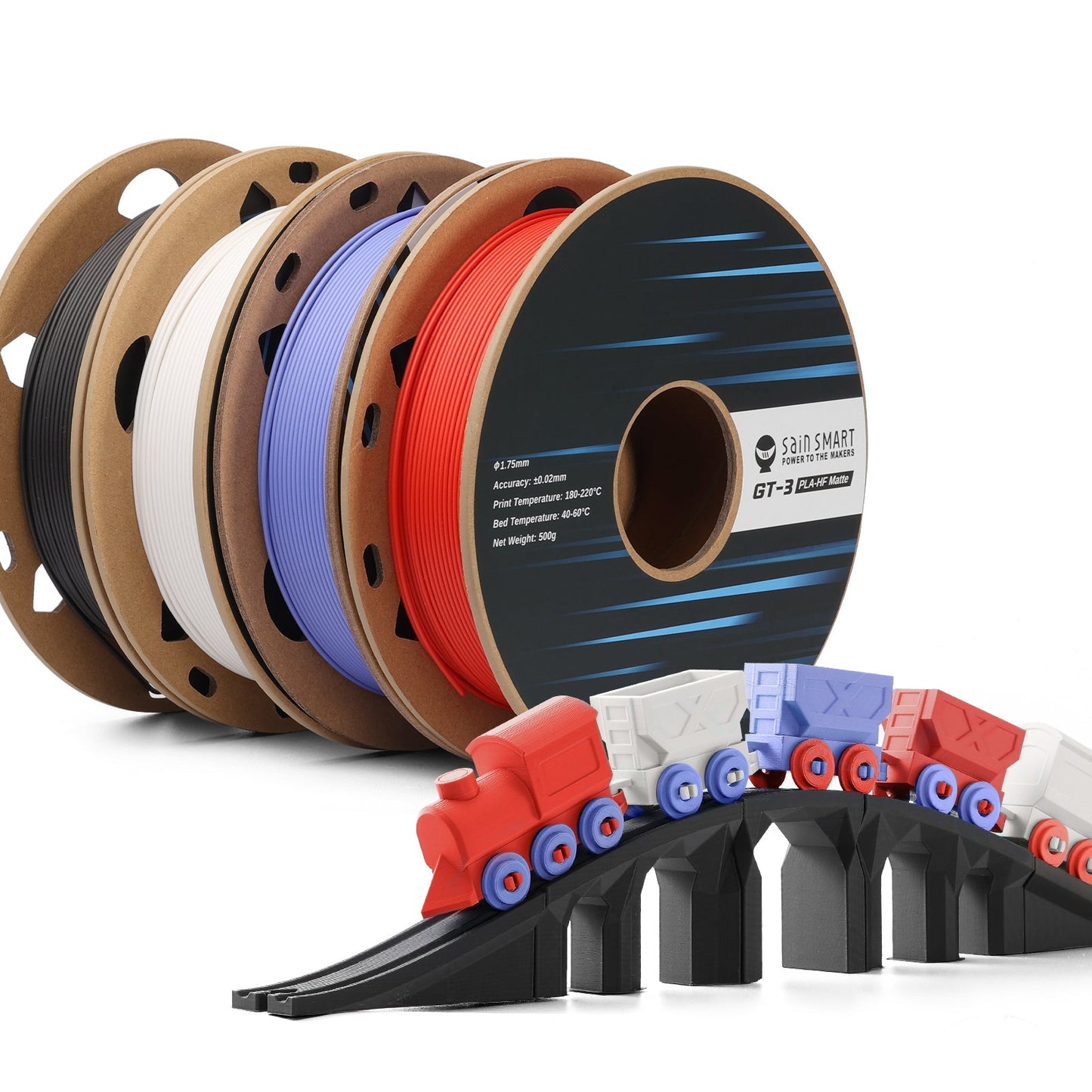 GT-3 High Speed Four-Color Bundle Matte PLA Filament, 1.75mm 500g X 4 Spools, 4.4lbs (2kg) Blue, Green, Violet, Indigo   Filament   3DPrintiverse.com