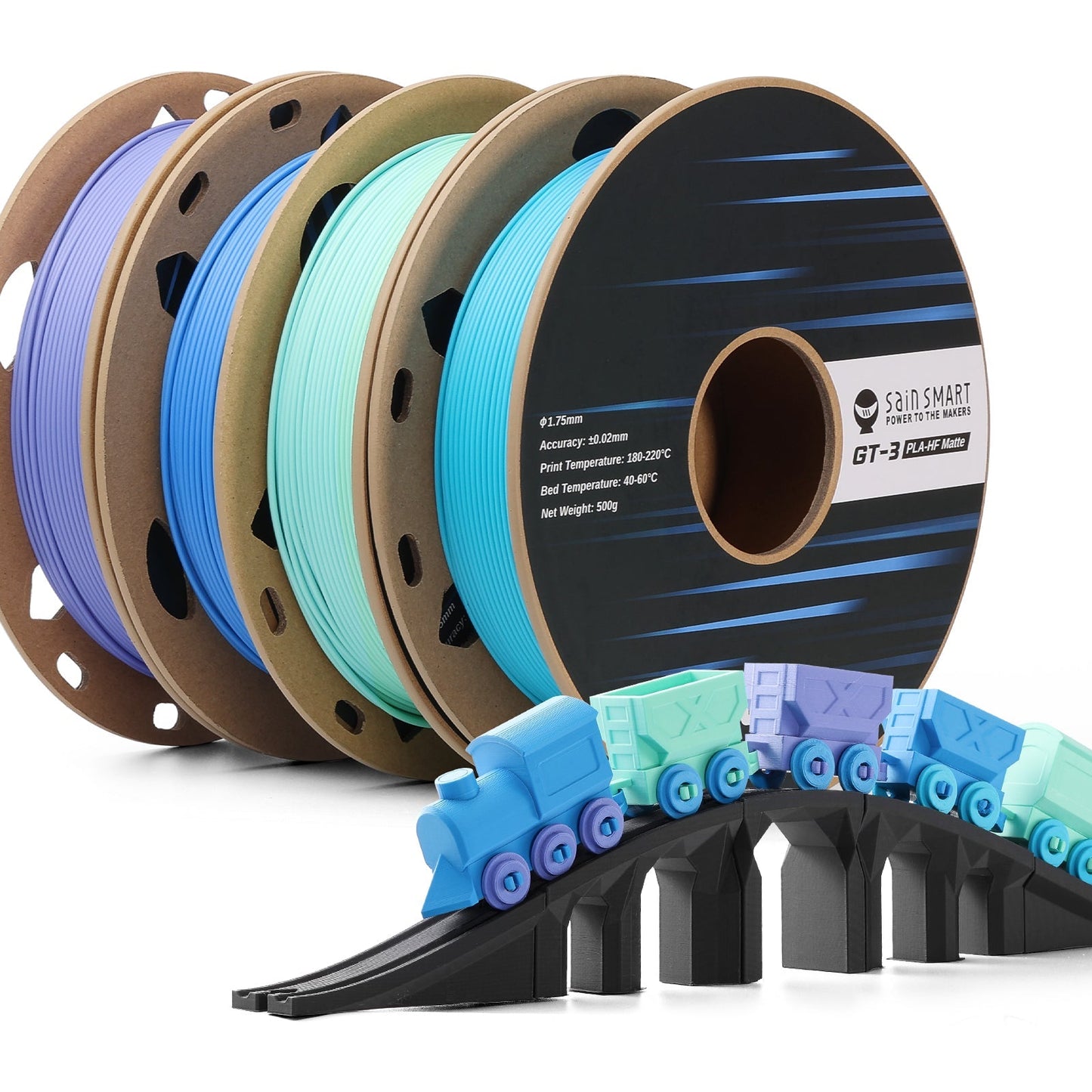 GT-3 High Speed Four-Color Bundle Matte PLA Filament, 1.75mm 500g X 4 Spools, 4.4lbs (2kg) Blue, Green, Violet, Indigo   Filament   3DPrintiverse.com