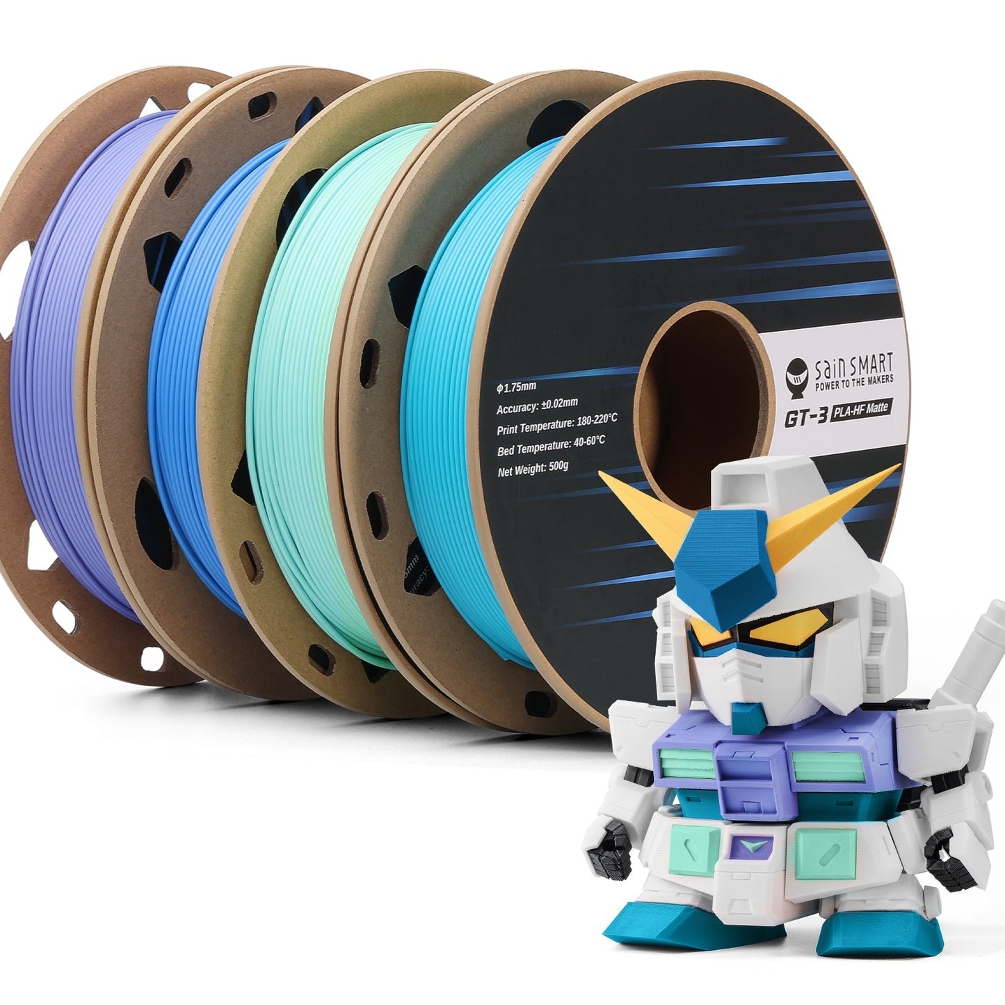 GT-3 High Speed Four-Color Bundle Matte PLA Filament, 1.75mm 500g X 4 Spools, 4.4lbs (2kg) Blue, Green, Violet, Indigo   Filament   3DPrintiverse.com