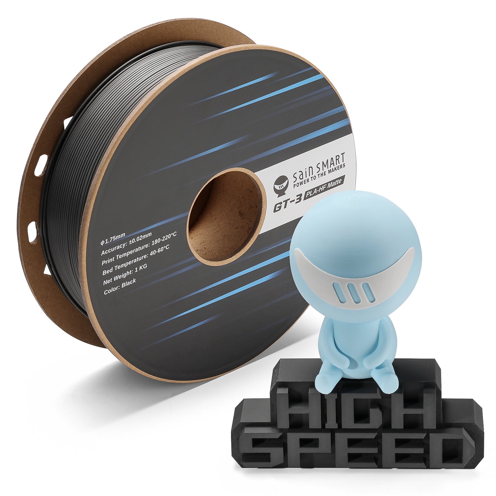 GT-3 High Speed Matte PLA Filament 1.75mm, 1KG, ±0.02mm, Black/White/Teal/Mint/Red/Grey   Filament   3DPrintiverse.com