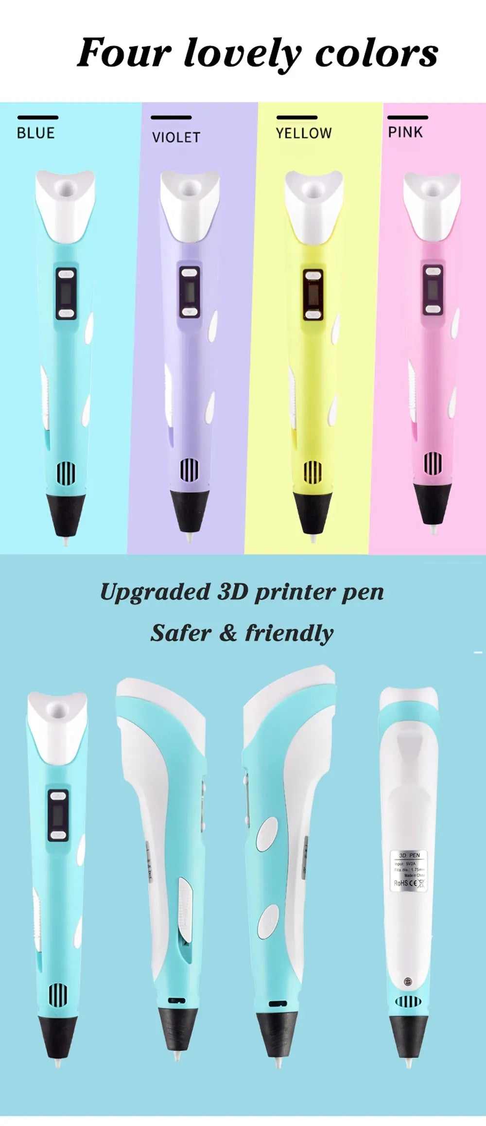 3D Pen DIY Drawing Paiting  With LCD Screen Compatible PLA Filament Toys Safe With 9M PLA Christmas Children Printing Gift Toys ZeeBelle.com