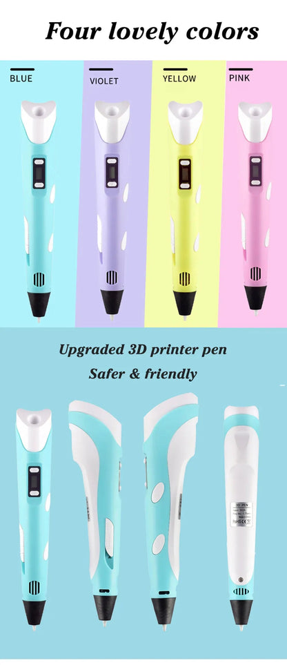 3D Pen DIY Drawing Paiting  With LCD Screen Compatible PLA Filament Toys Safe With 9M PLA Christmas Children Printing Gift Toys ZeeBelle.com
