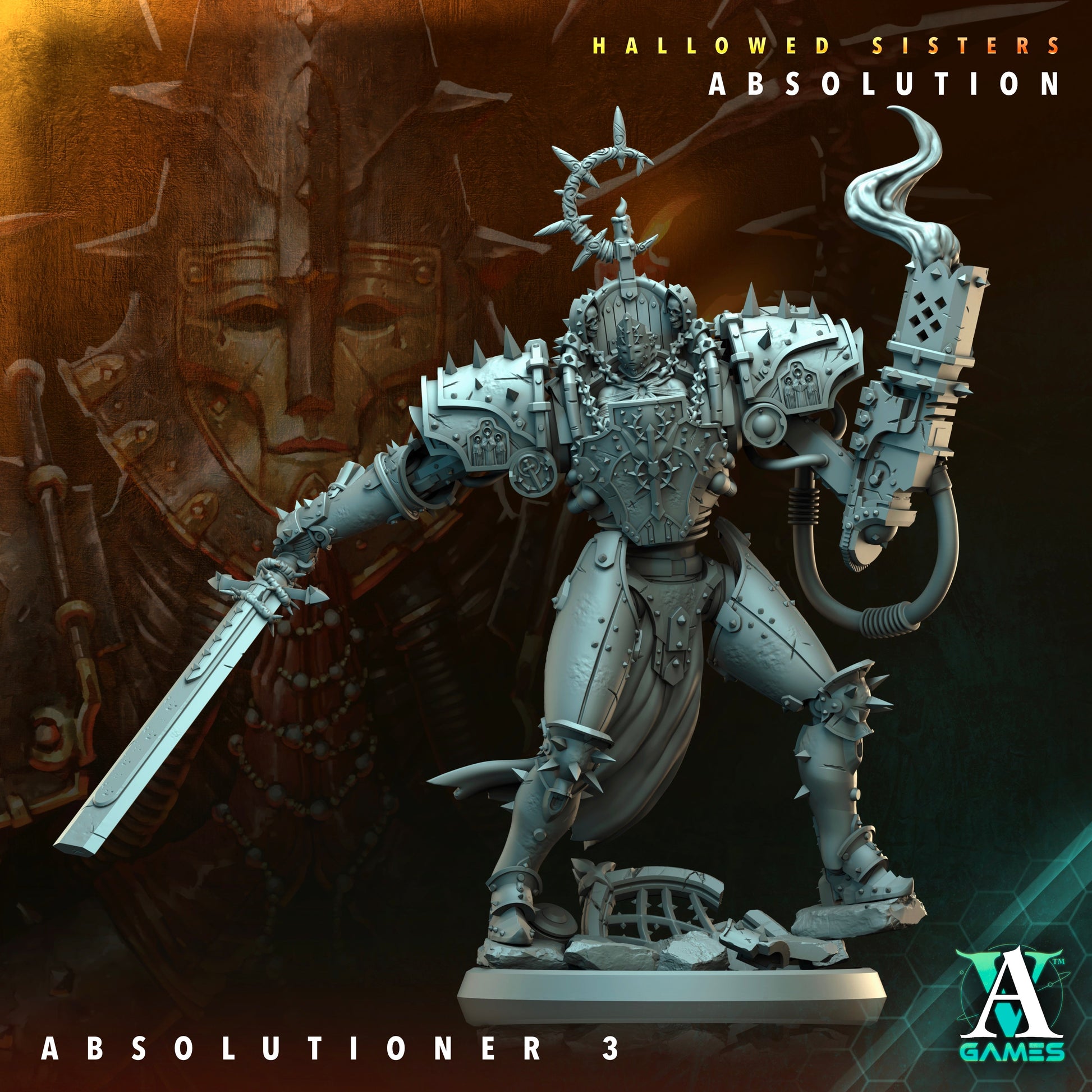 3D Printed Archvillain Games Absolutioner Hallowed Sisters Absolution 28 32mm D&D 3D Printing Boss