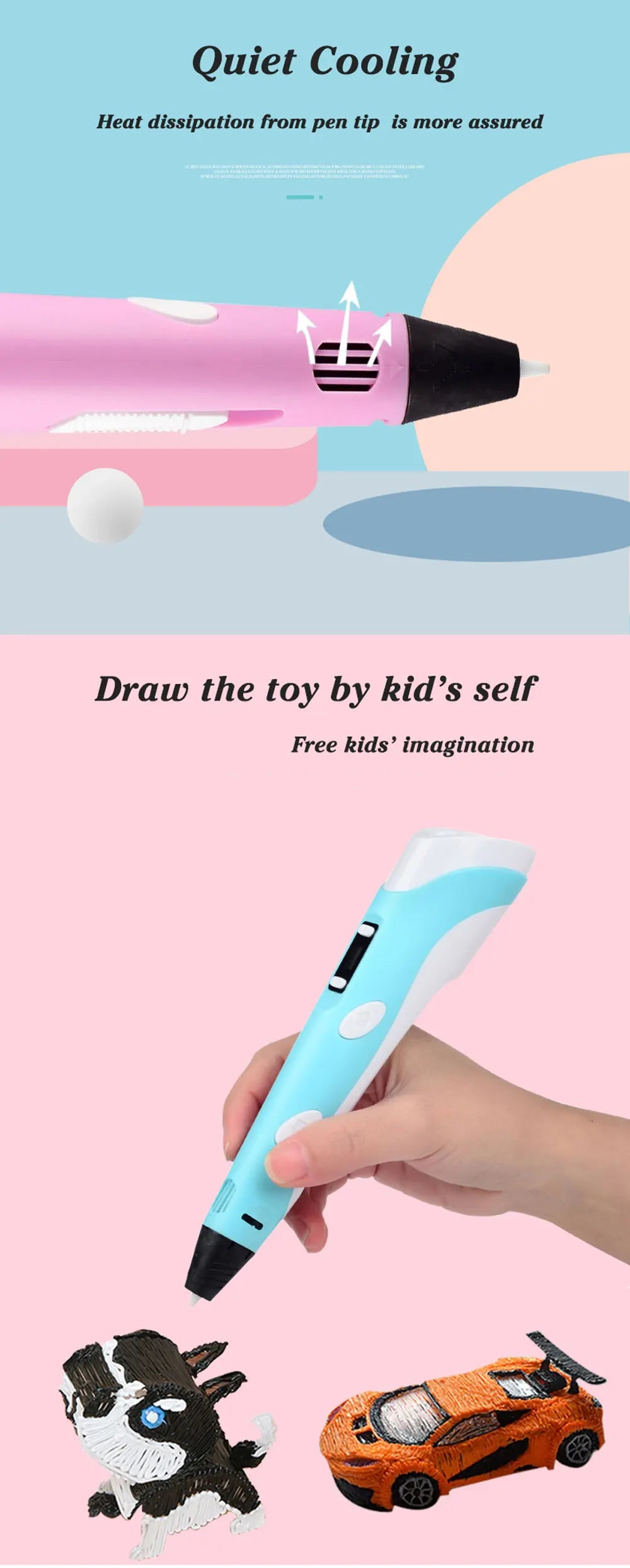 3D Pen DIY Drawing Paiting  With LCD Screen Compatible PLA Filament Toys Safe With 9M PLA Christmas Children Printing Gift Toys ZeeBelle.com