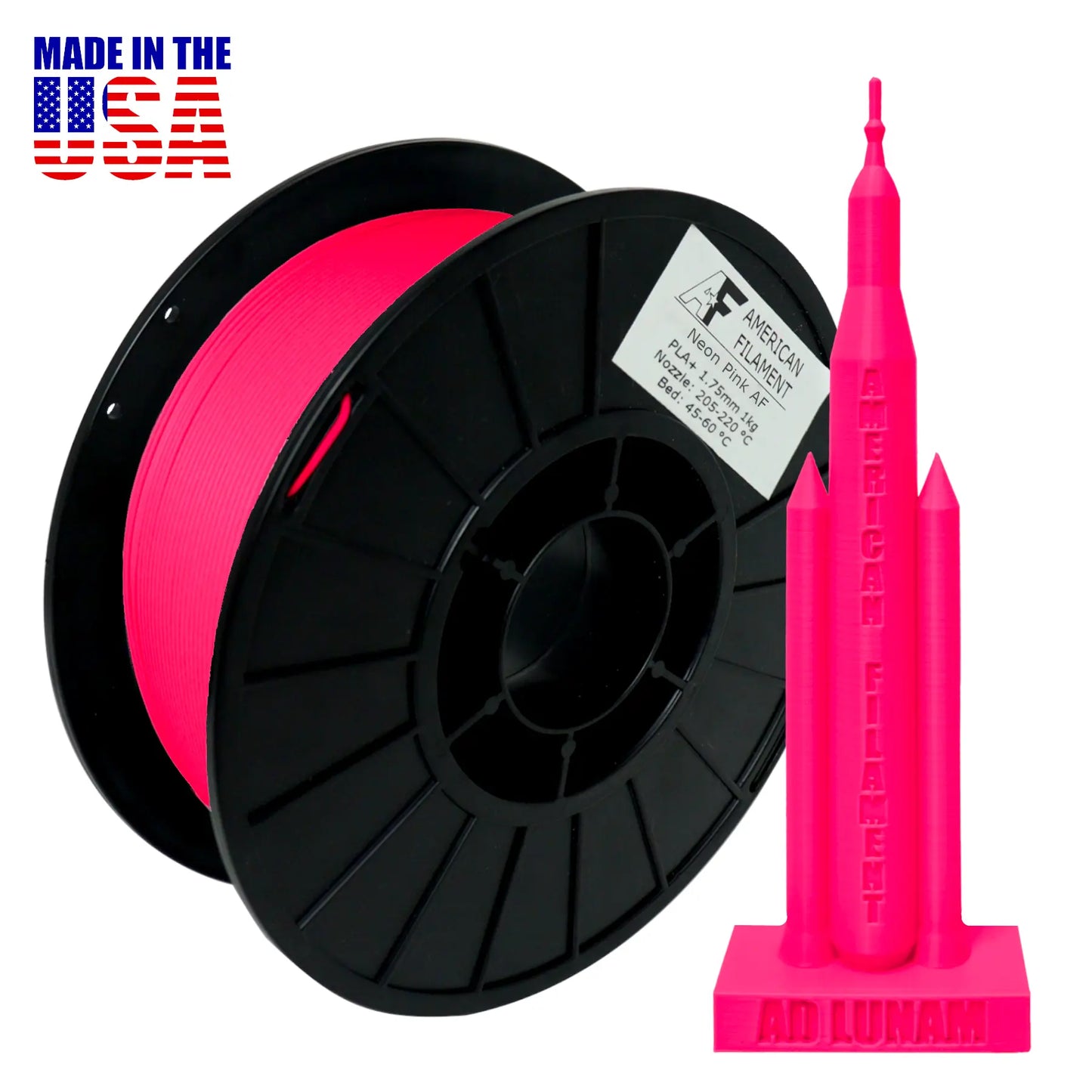 Neon Pink AF 1.75mm PLA+ Filament Made in the USA!   PLA+ Filament   3DPrintiverse.com