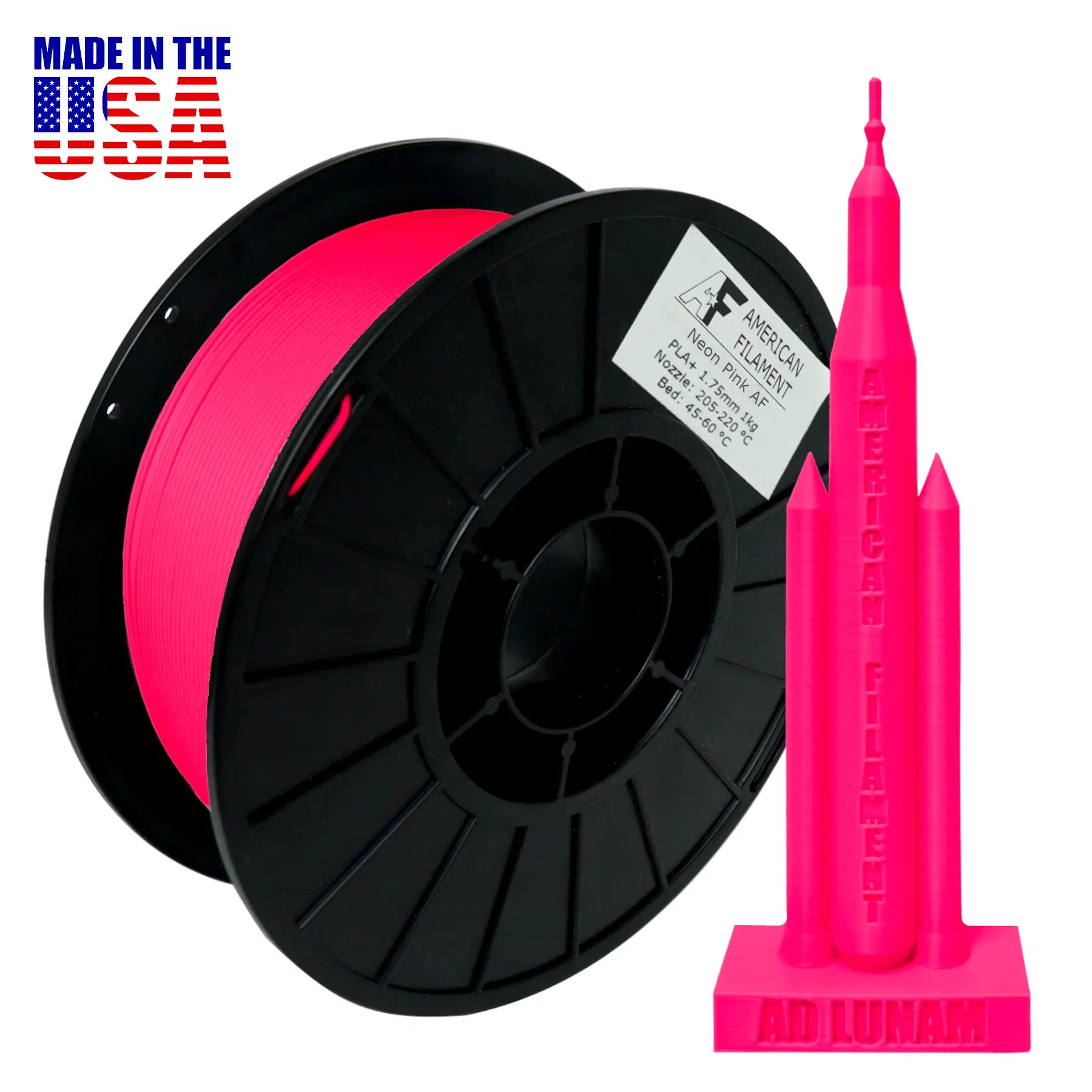 Neon Pink AF 1.75mm PLA+ Filament Made in the USA!   PLA+ Filament   3DPrintiverse.com