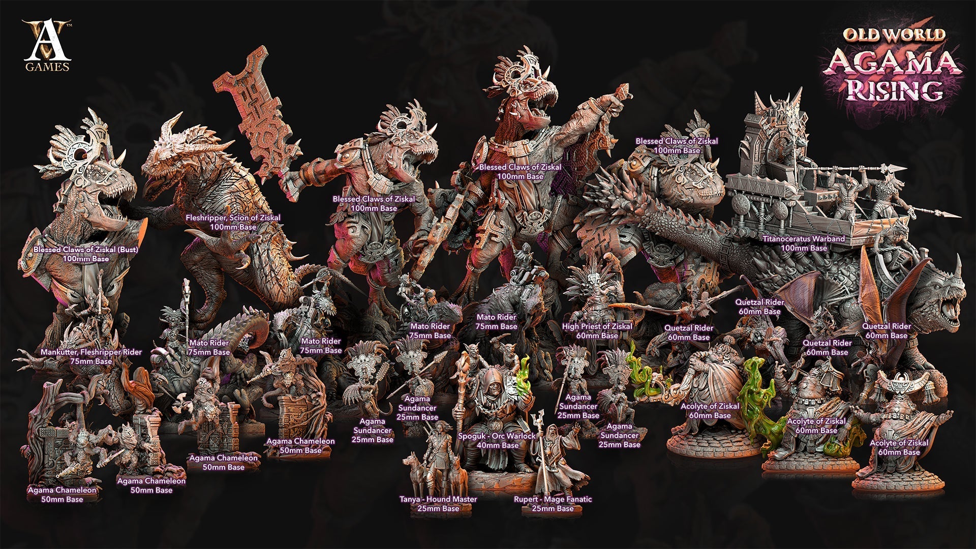 3D Printed Archvillain Games Agama Chameleons Old World Agama Rising 28 32mm D&D 3D Printing Boss
