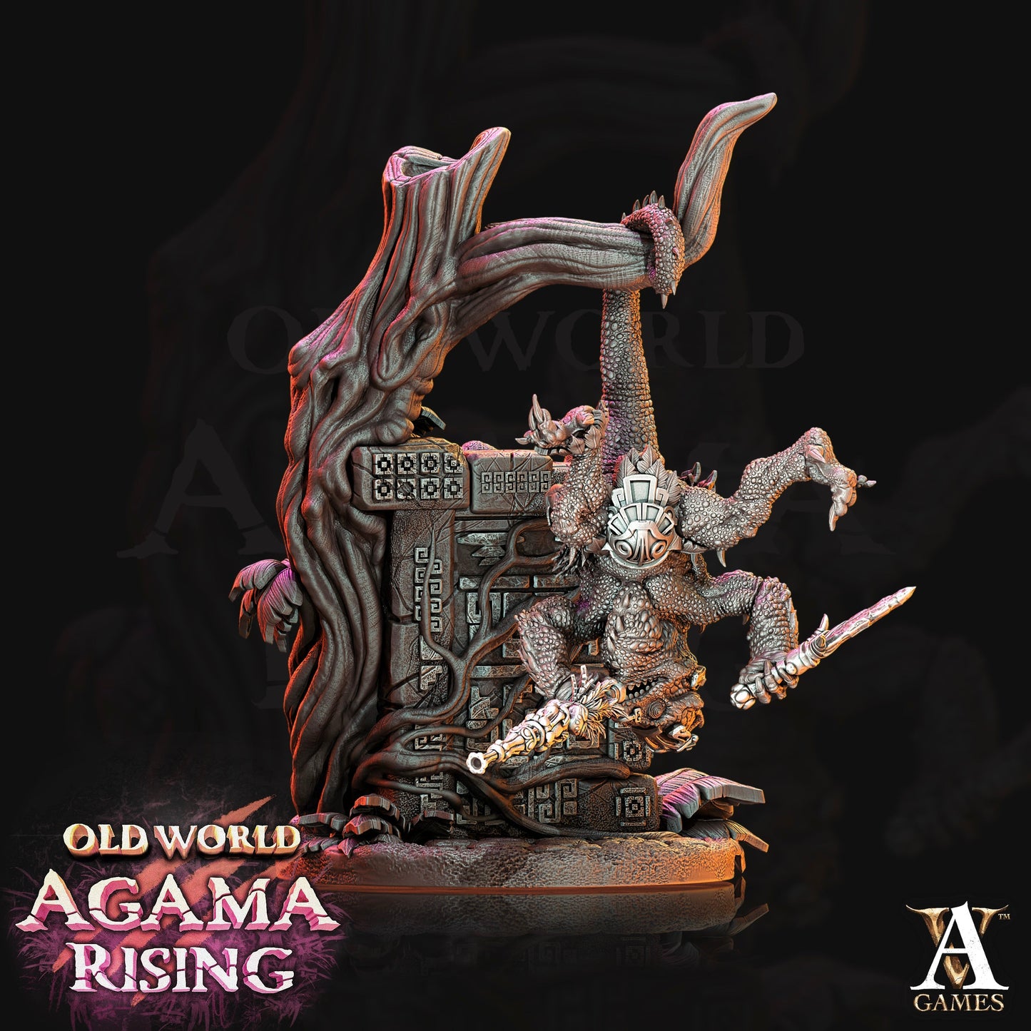3D Printed Archvillain Games Agama Chameleons Old World Agama Rising 28 32mm D&D 3D Printing Boss