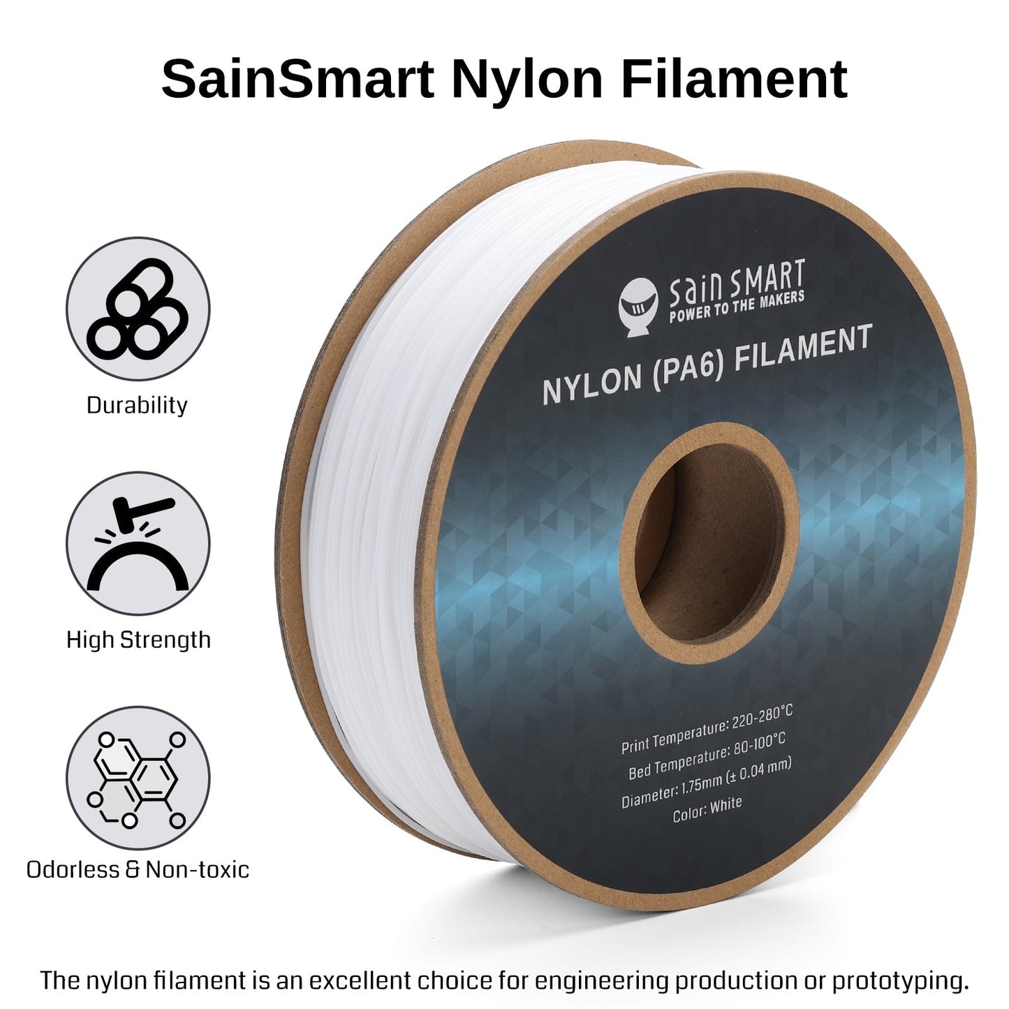 PA6 Nylon Filament 1.75mm, 1kg, Accuracy +/- 0.04 mm   Filament   3DPrintiverse.com