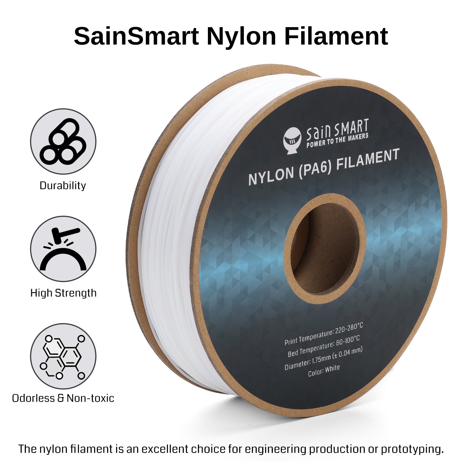 PA6 Nylon Filament 1.75mm, 1kg, Accuracy +/- 0.04 mm   Filament   3DPrintiverse.com