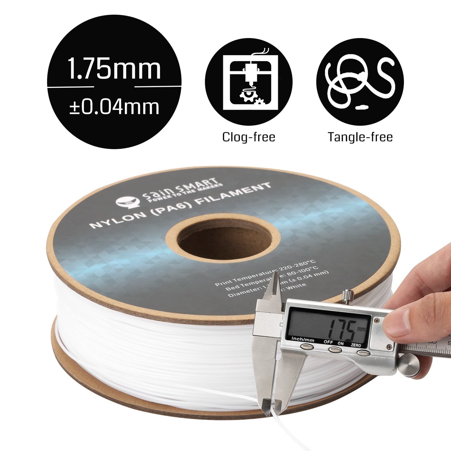 PA6 Nylon Filament 1.75mm, 1kg, Accuracy +/- 0.04 mm   Filament   3DPrintiverse.com