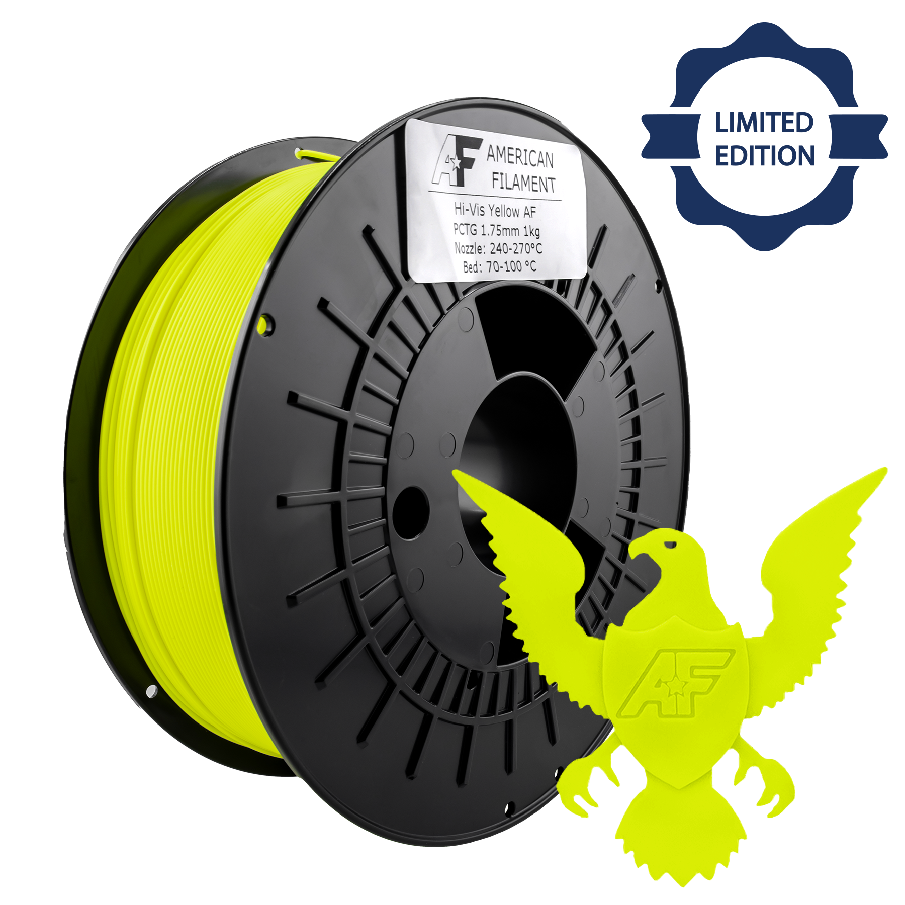 Hi-Vis Yellow AF 1.75mm PCTG Filament Made in the USA! American Filament