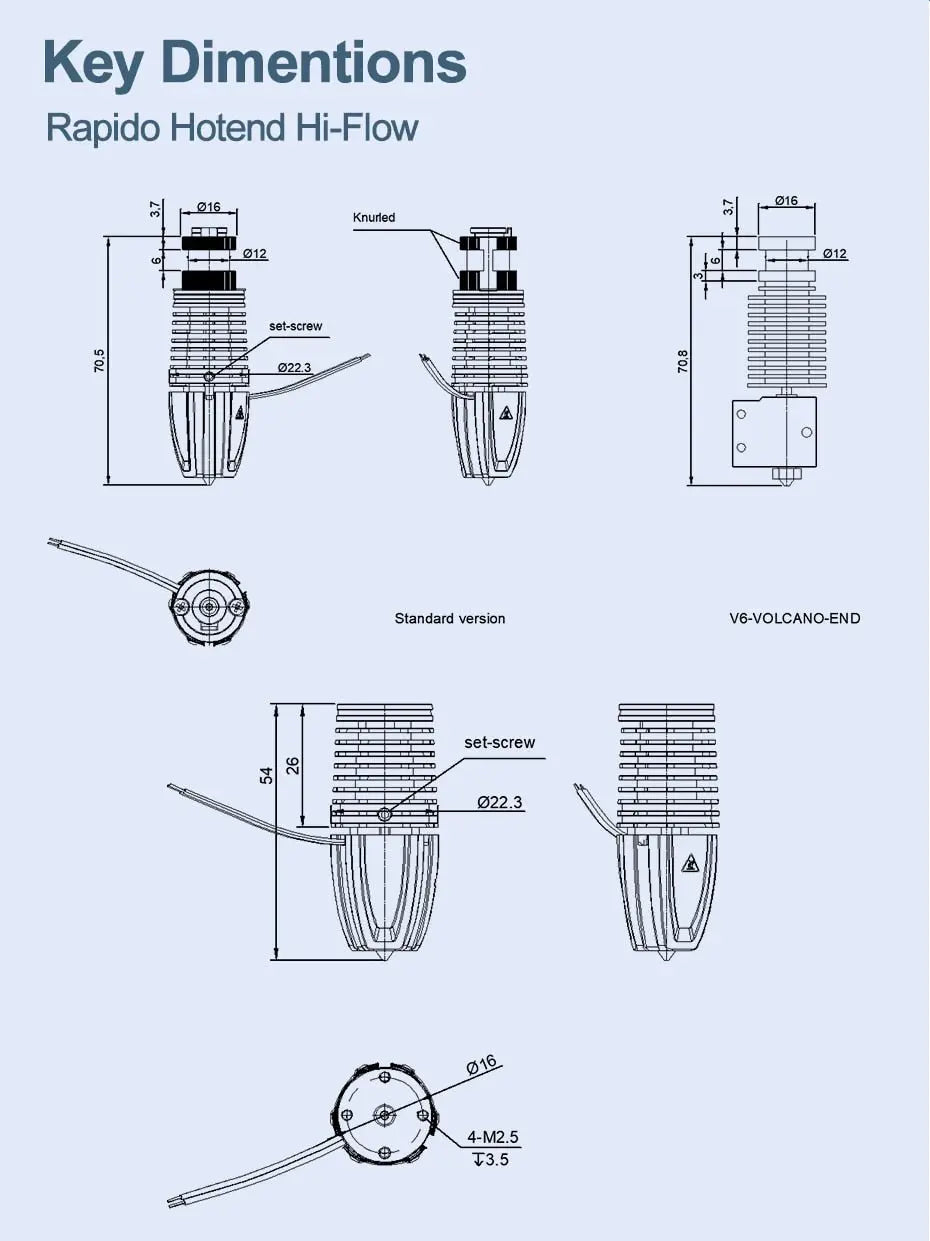 Phaetus Rapido (Rapido 2) Hot End (Hotend) - UHF / HF Standard and Plus (104NT and PT1000)   3D Printer Accessories   3DPrintiverse.com