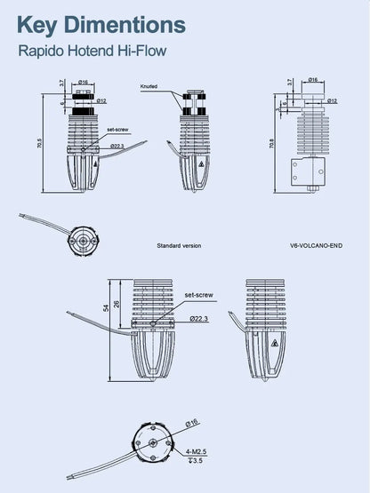 Phaetus Rapido (Rapido 2) Hot End (Hotend) - UHF / HF Standard and Plus (104NT and PT1000)   3D Printer Accessories   3DPrintiverse.com