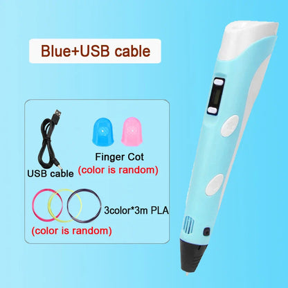 3D Pen DIY Drawing Paiting  With LCD Screen Compatible PLA Filament Toys Safe With 9M PLA Christmas Children Printing Gift Toys ZeeBelle.com
