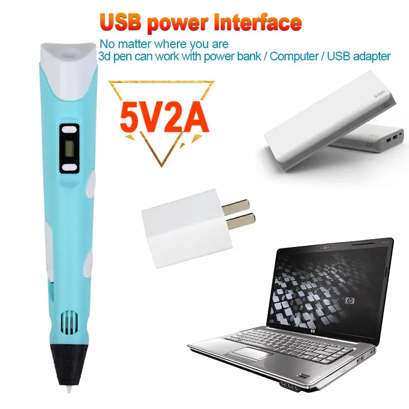 3D Pen DIY Drawing Paiting  With LCD Screen Compatible PLA Filament Toys Safe With 9M PLA Christmas Children Printing Gift Toys ZeeBelle.com