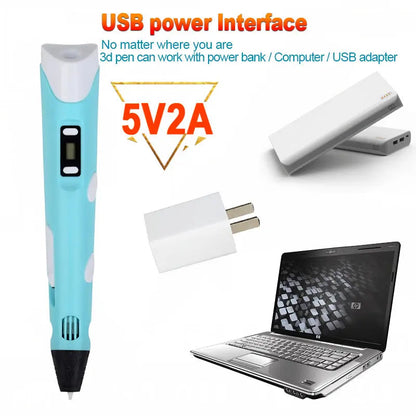 3D Pen DIY Drawing Paiting  With LCD Screen Compatible PLA Filament Toys Safe With 9M PLA Christmas Children Printing Gift Toys ZeeBelle.com