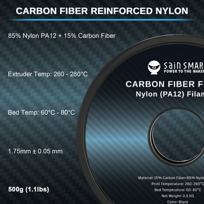 ePA12-CF 1.75mm Carbon Fiber Nylon Filament, 0.5kg, Accuracy +/- 0.05 mm, Black   Filament   3DPrintiverse.com