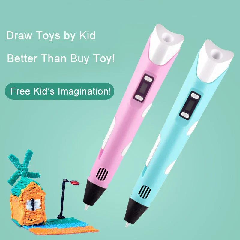 3D Pen DIY Drawing Paiting  With LCD Screen Compatible PLA Filament Toys Safe With 9M PLA Christmas Children Printing Gift Toys ZeeBelle.com