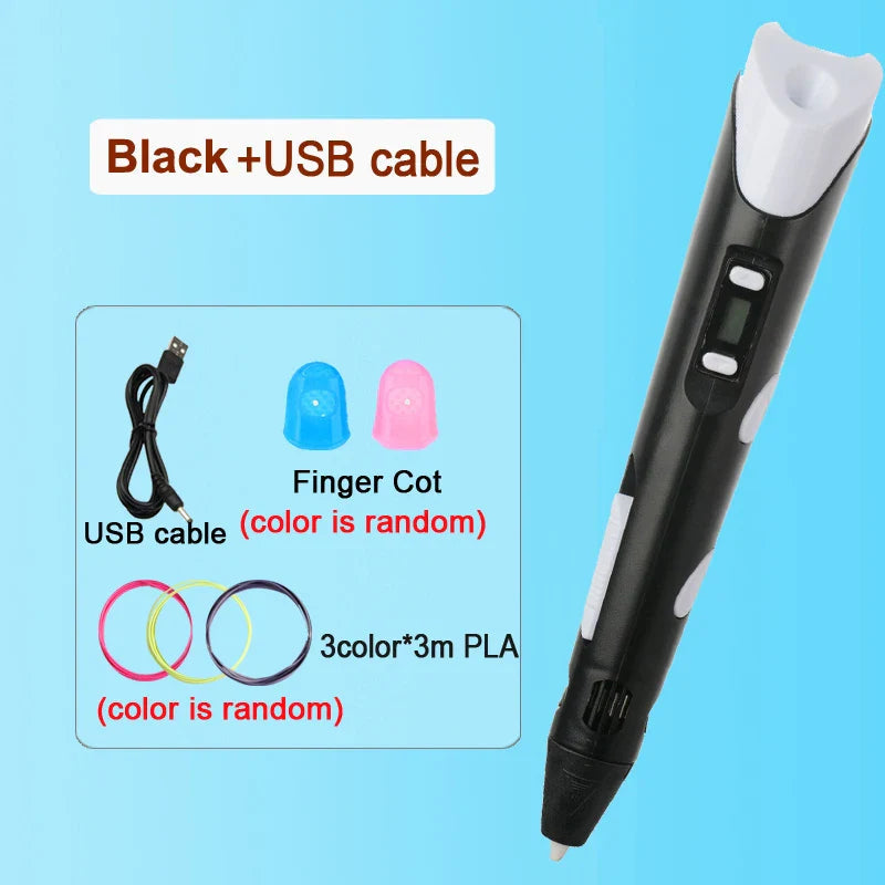 3D Pen DIY Drawing Paiting  With LCD Screen Compatible PLA Filament Toys Safe With 9M PLA Christmas Children Printing Gift Toys ZeeBelle.com